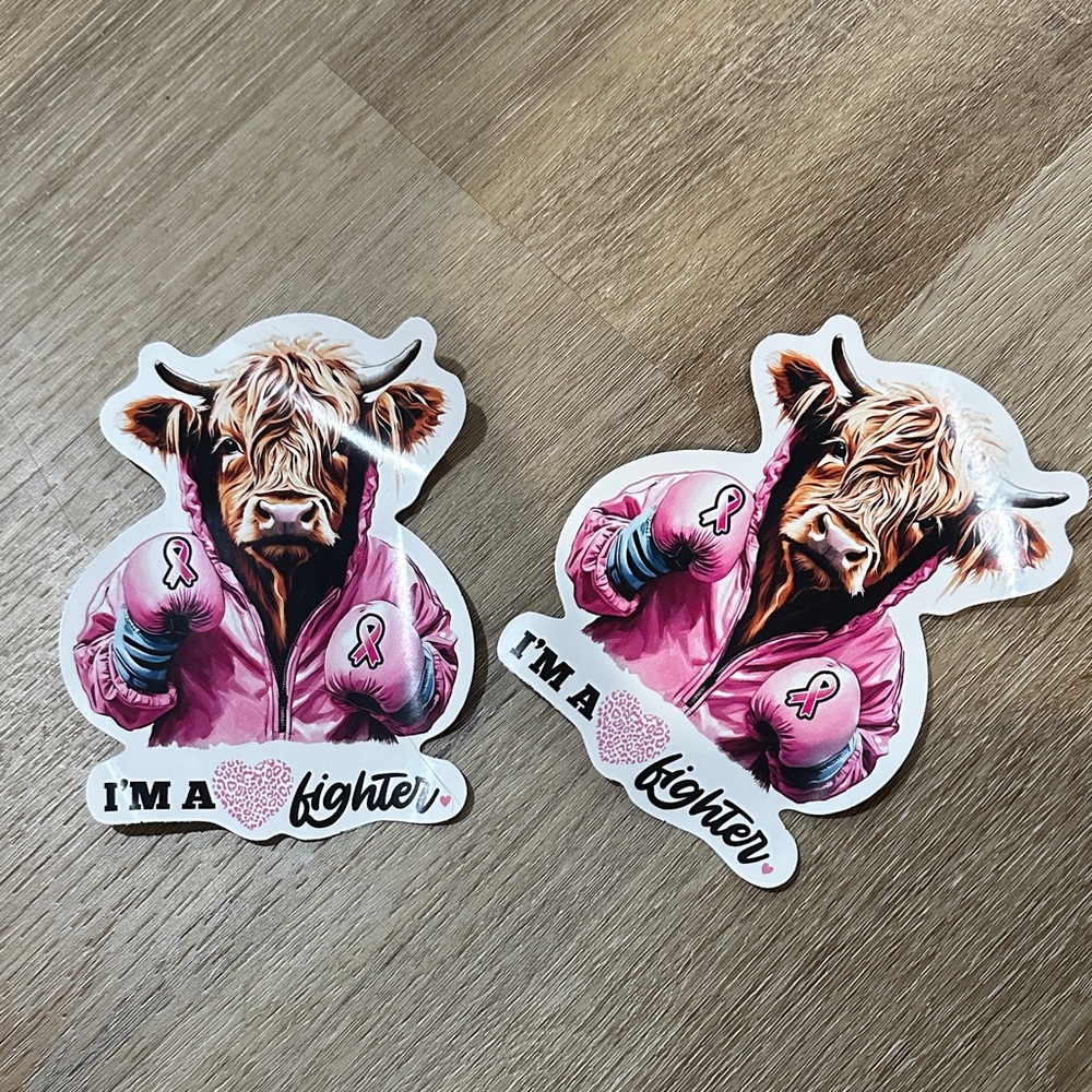 Pink Cow Sticker - I'm a Fighter set of 2 breast cancer stickers